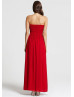 Red Chiffon Beads Strapless Long Prom Dress